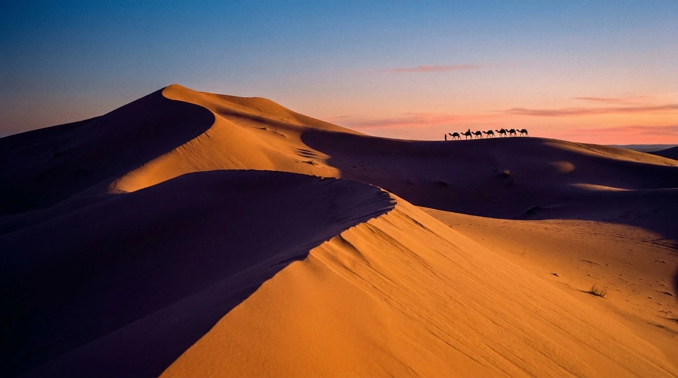 Coucher de soleil sur les dunes de Merzouga